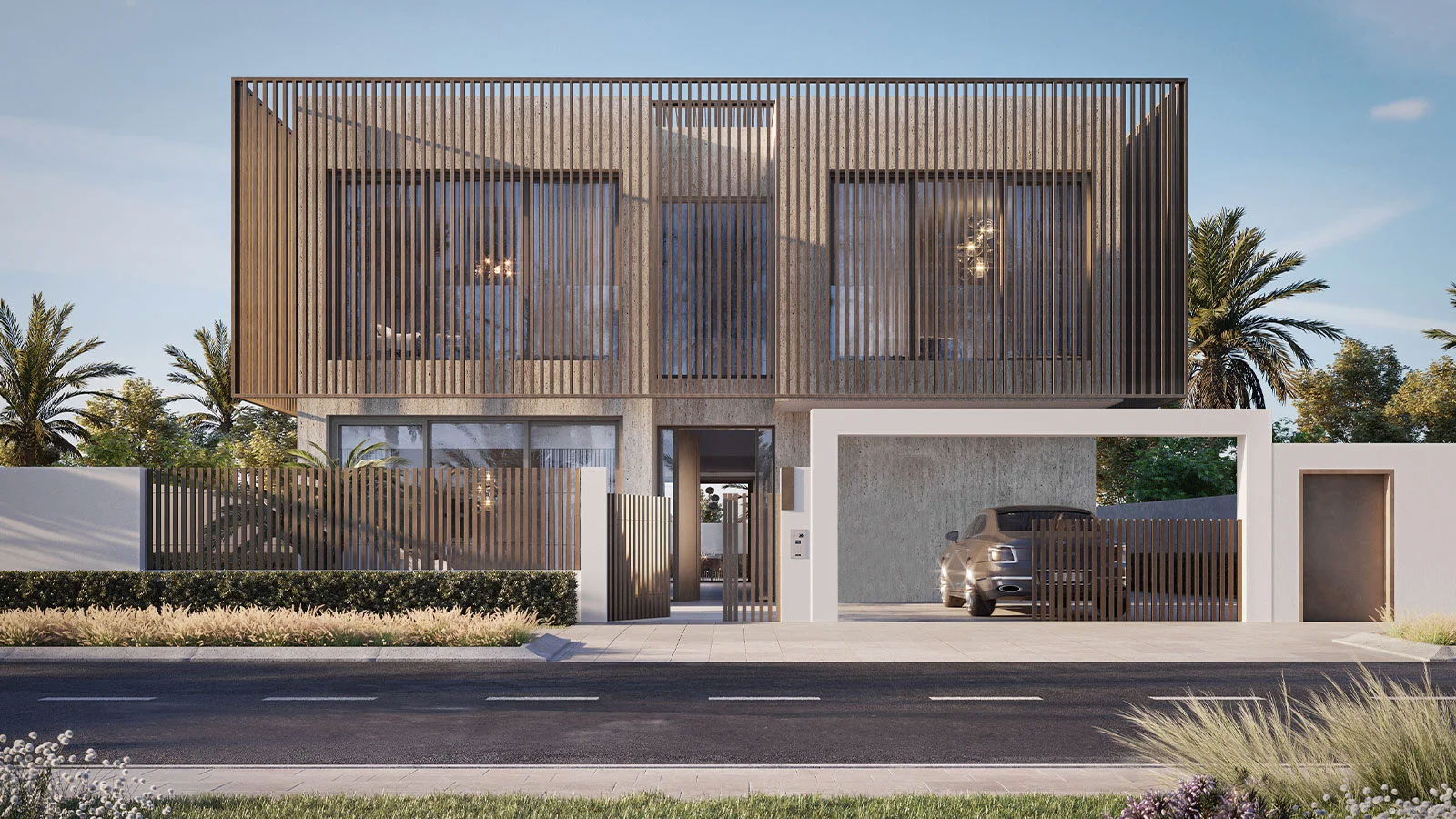 Contemporary villa architecture — Nawayef East architectural visualisation by Modon